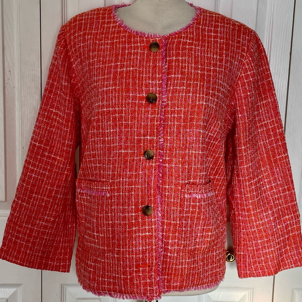 J. Jill Vibrant Red and Pink Tweed Blazer